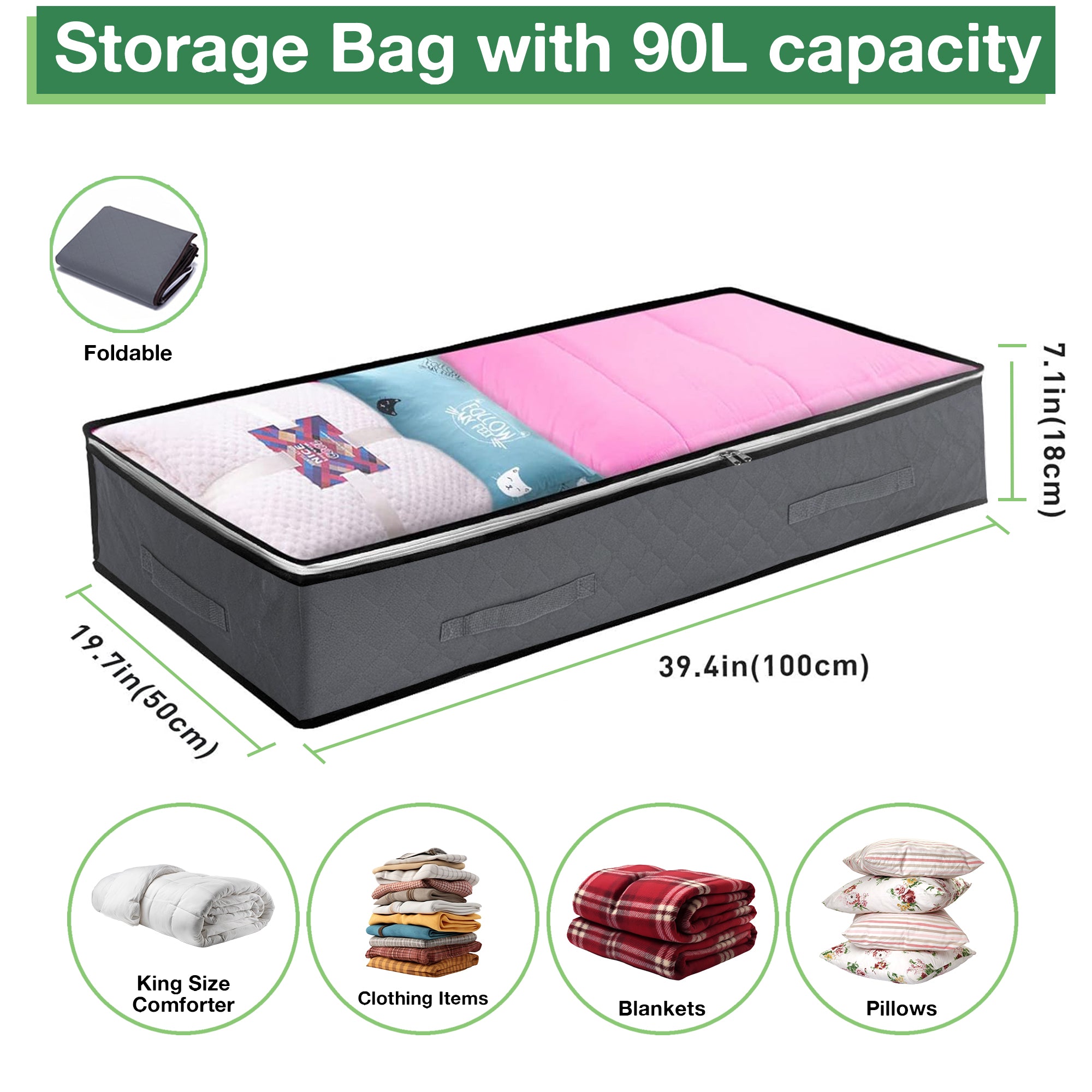 4 Pack 90L Under Bed Storage Bags