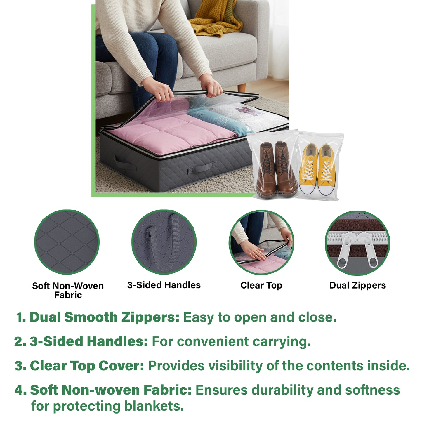 4 Pack 90L Under Bed Storage Bags