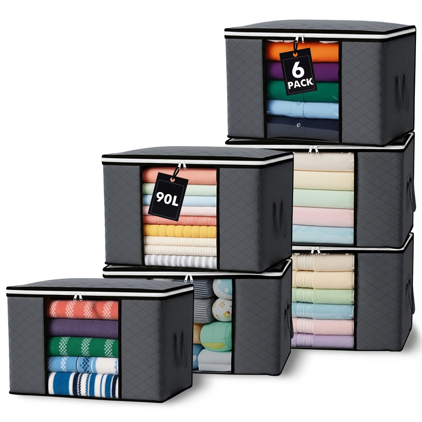 6 Pack Large Clothes Storage Bags with Zips